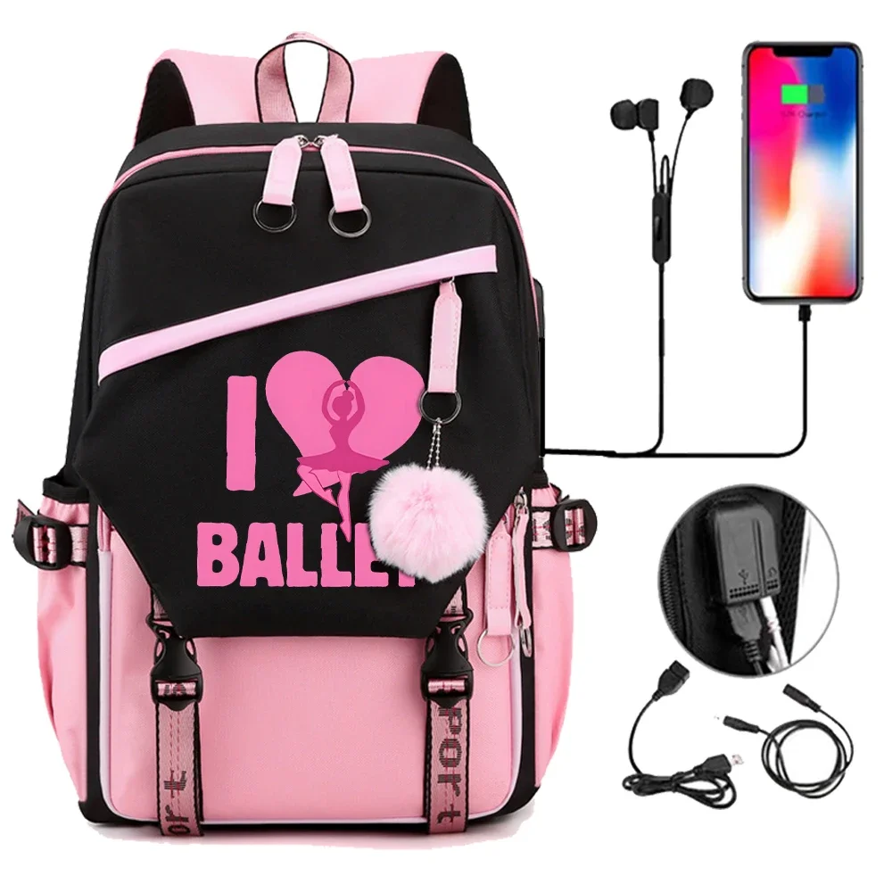 

Kawaii School Backpack I Love Ballet Women's Backpack Bookbag School Bags for Teens Girls Ballet Girls Print Travel Bag Mochilas