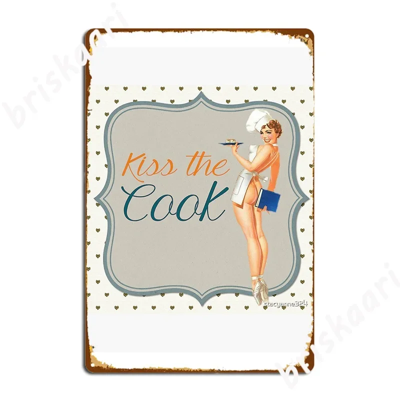 Vintage Pinup Girl Retro Kiss The Cook Pin Up Girl Poster Metal Plaque Plaques Cinema Retro Club Home Tin sign Poster