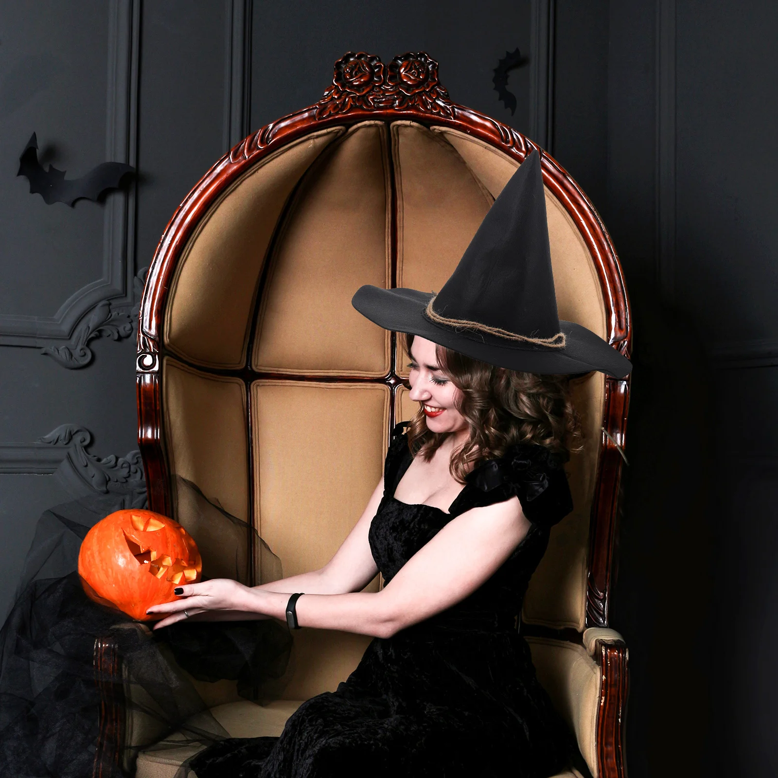 

Witch Halloween Decoration Elegant Style Cosplay Photo Prop Satin Hat Comfortable Long Lasting Easy Clean Maintain
