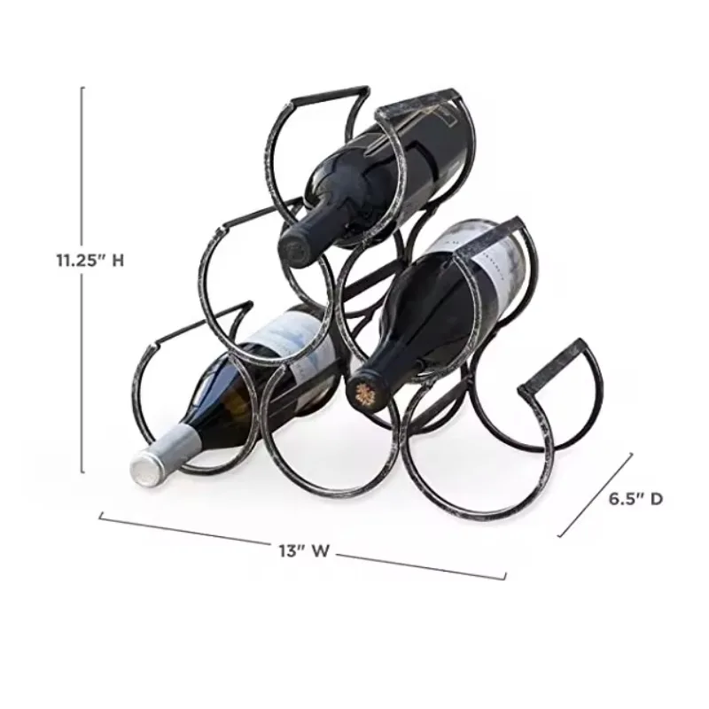 Wine Rack Countertop Metal Tabletop Wine Bottle Holder 6 Bottles & 4 Glasses Stand Wine Storage Rack