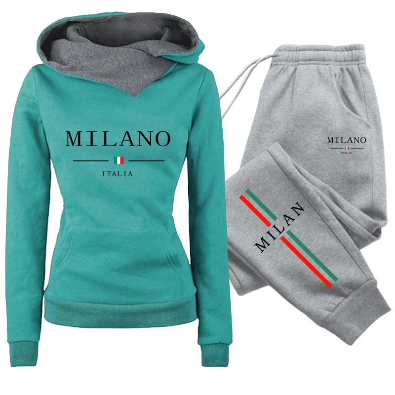 Women's Set/Hoodie/Pants Italy Fashion Tracksuit Hooded Sweatshirt Sweatpants Autumn Winter Female Daily Casual Sports Outfit