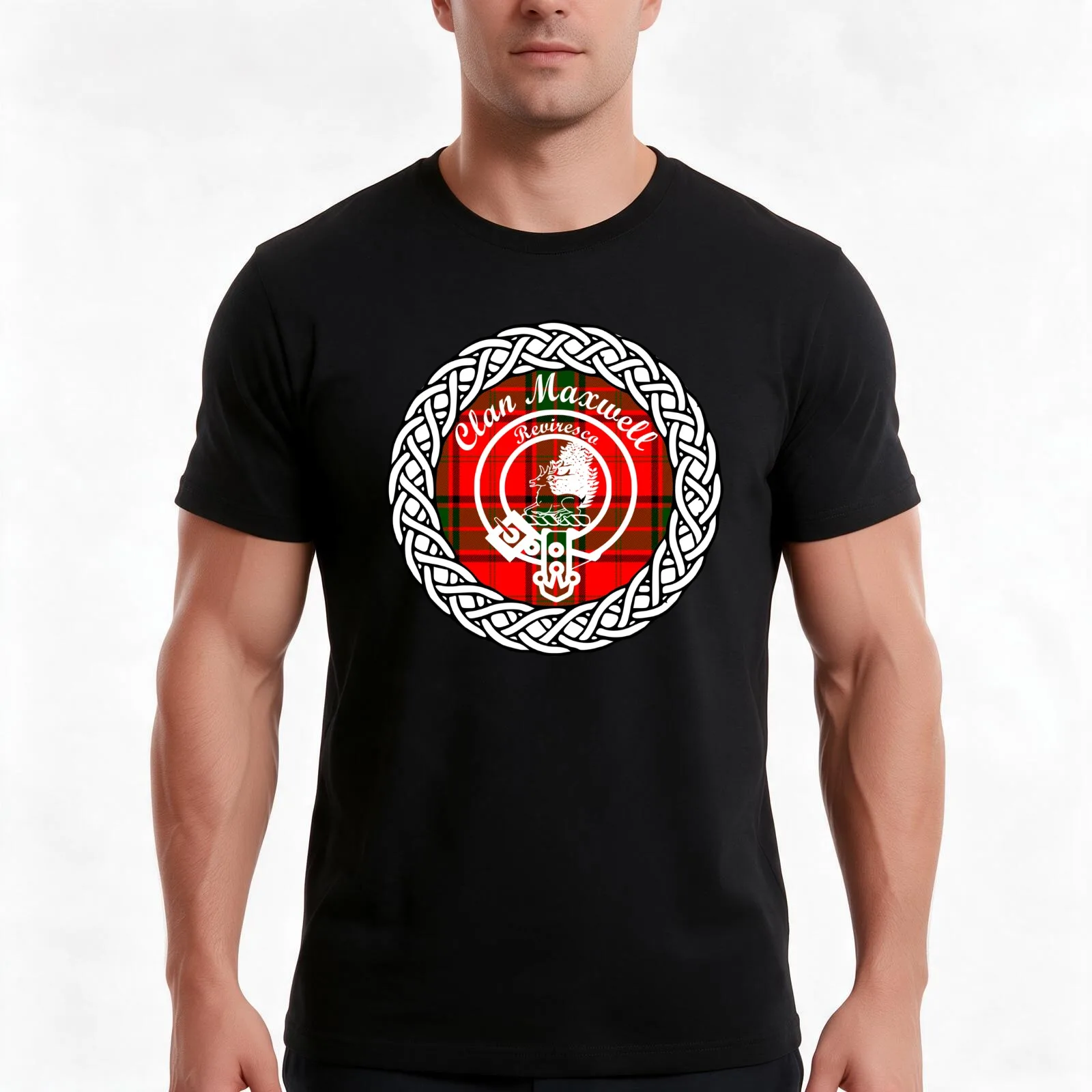 Clan Maxwell surname last name tartan crest badge T-Shirt, Summer Casual Cotton Tee, Oversized Streetwear Tops, Unisex Men Women