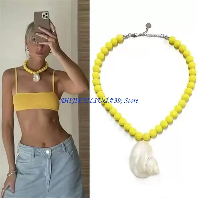 E21F Handmade Sea Beads Necklace Beach Accessory Lightweight Collarbone Chain