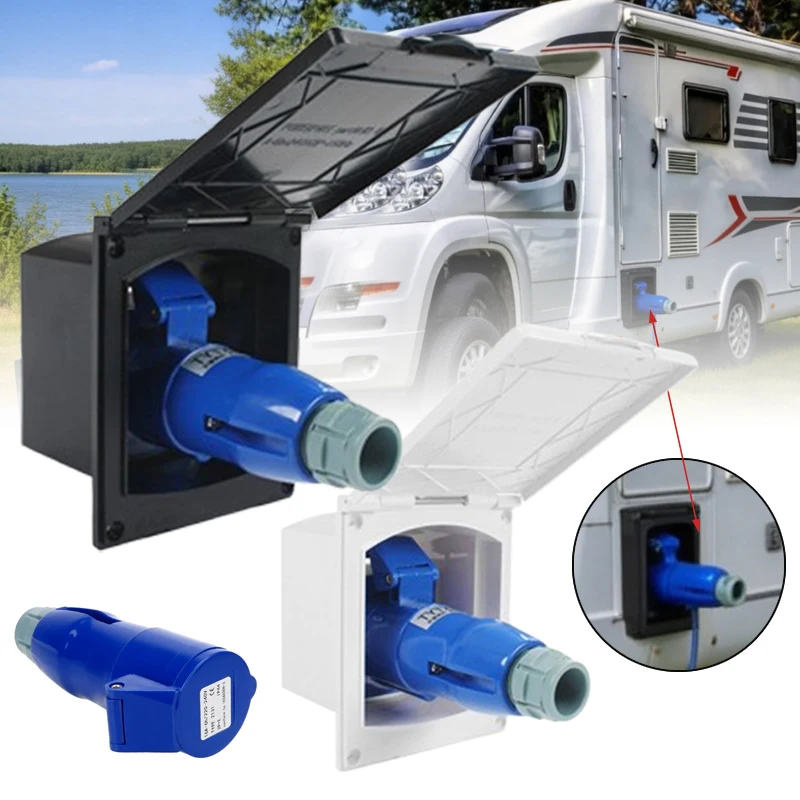 Caravan Camper Car Apply RV External Electrical Socket with Cover 220V-240V 16A External Flush Hook Up Waterproof Plug Socket