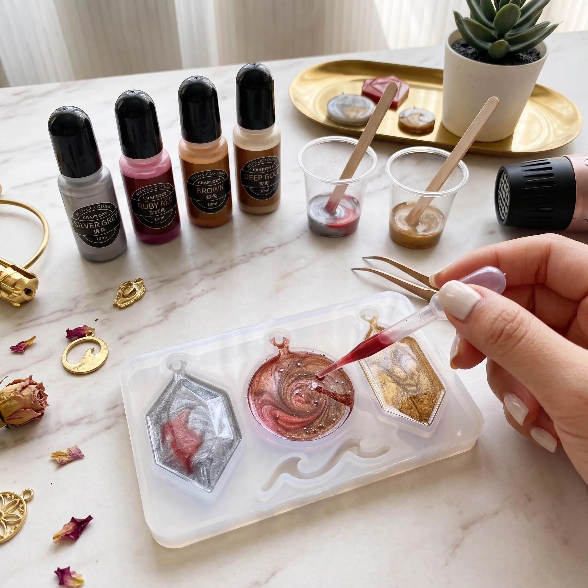 12 Color Metal Halo Dye, DIY Crystal Dropper Dye, Concentration Resin Pigment Easily Dispersible Dye, UV Resin, DIY Jewelry