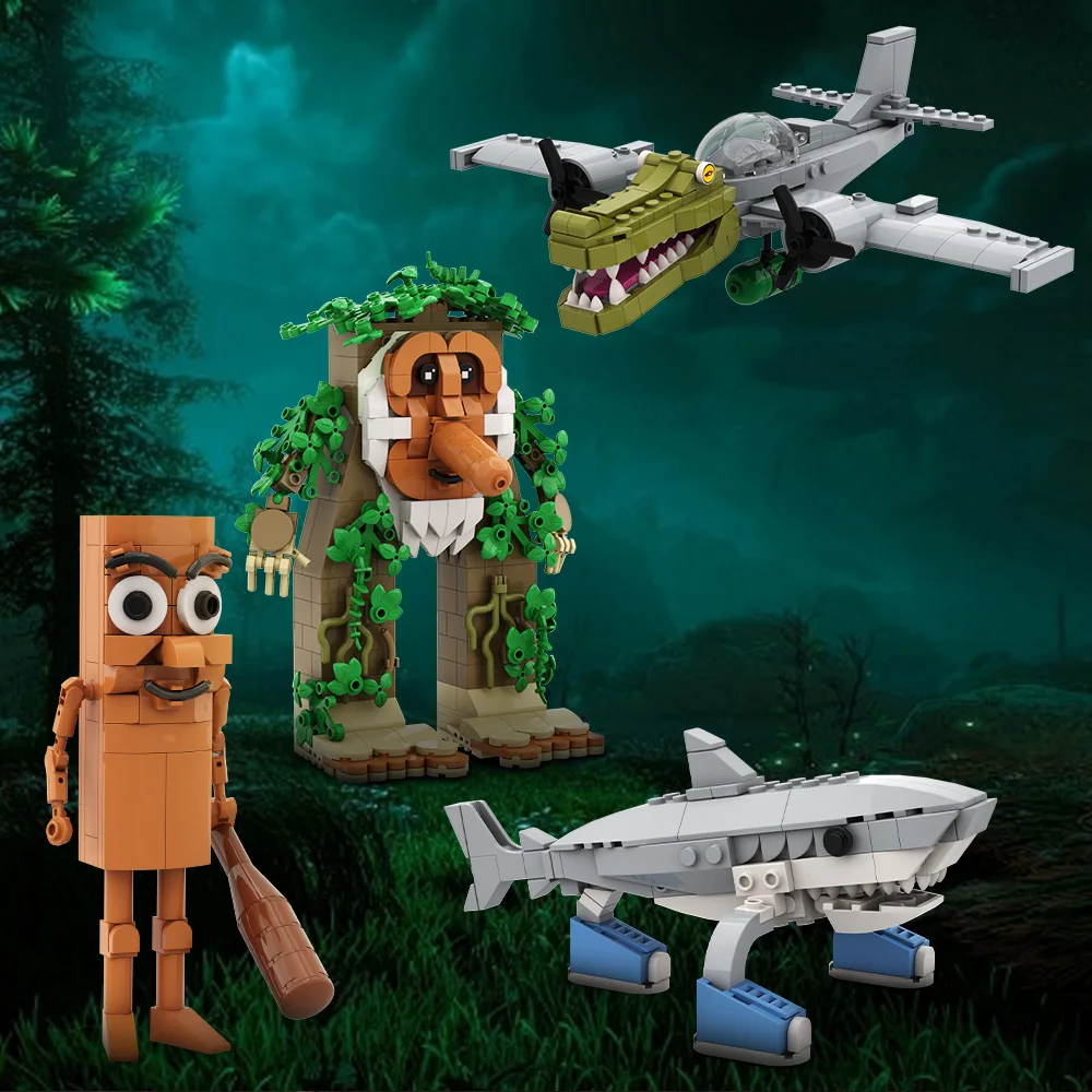 MOC Die AI Gehirn Verfallende Tiere Bausteine Modell Holz stick shark lange nase affe elefant Ziegel Spielzeug Kinder Geschenk