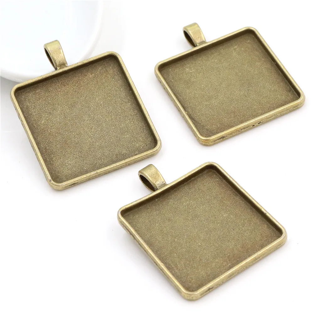Nowa moda 5 sztuk 25mm 30mm wewnętrzny rozmiar 2 kolory kwadratowy Cabochon ustawienie bazy Charms wisiorek, pasuje do kwadratowe szklane Cabochons — zdjęcie 5