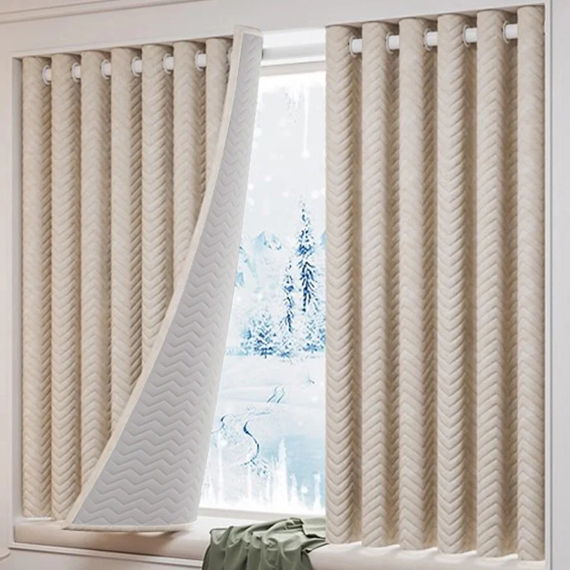 1Pc   Thickened Windproof Winter Wave Curtains for Cold Resistance & Warmth Retention