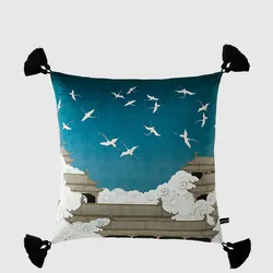 Throw Pillow Cases Asian Scenic Chinoiserie Velvet Decorative Square Throw Pillow Case for Home Sofa Bedroom Outdoor Oriental