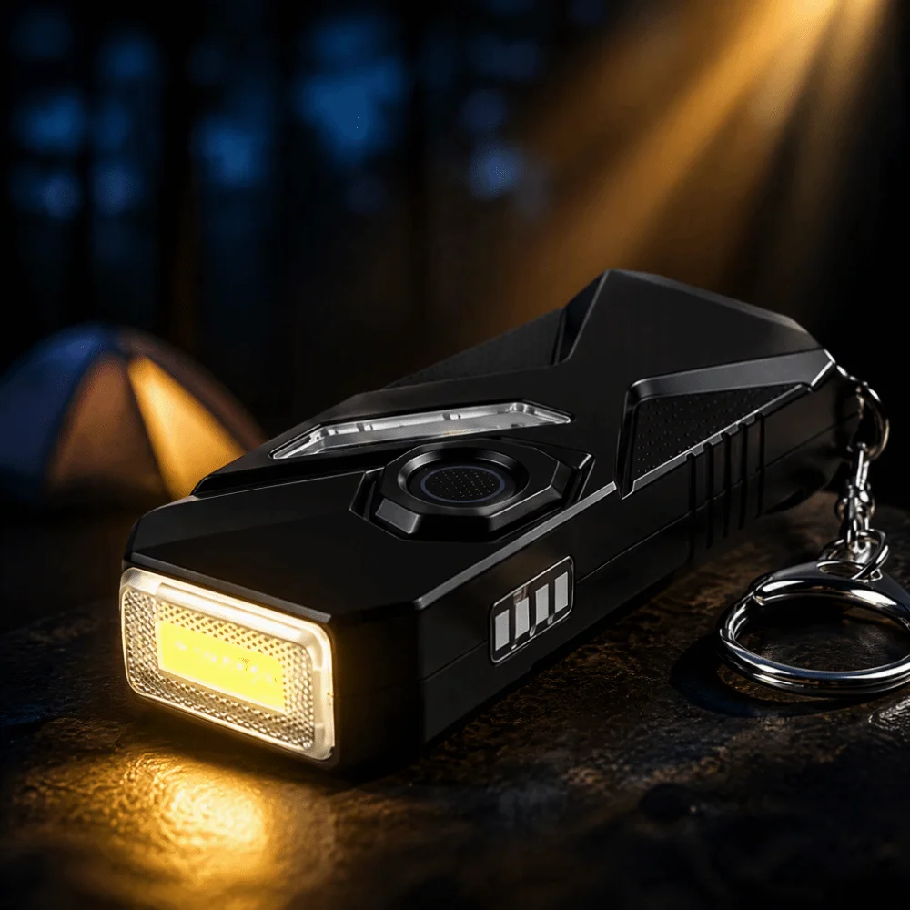 Rechargeable Keychain Flashlight Double Front Lights USB C Atmosphere Keychain Lamp Colorful Light Mode Purple Light