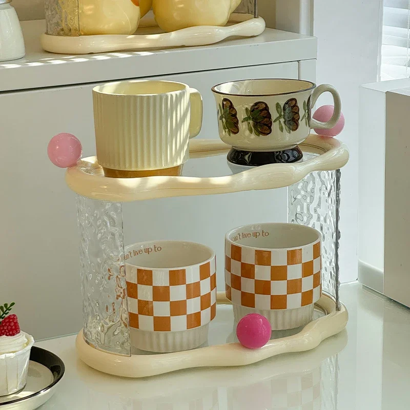 2 Layers Cup Organizer Acrylic Kitchen Spice Rack Countertop Organizer for Mugs Kitchen Organizers and Storage Spaces Shelf