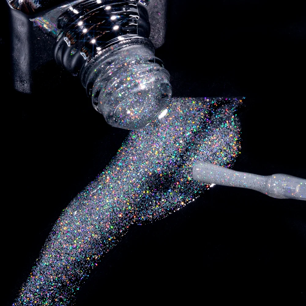 KODIES GEL Super Laser Top Coat Gel Nail Polish 2 IN1 Glitter Sequins Rainbow Shine Top Gel Finish Cover Sealer All for Manicure