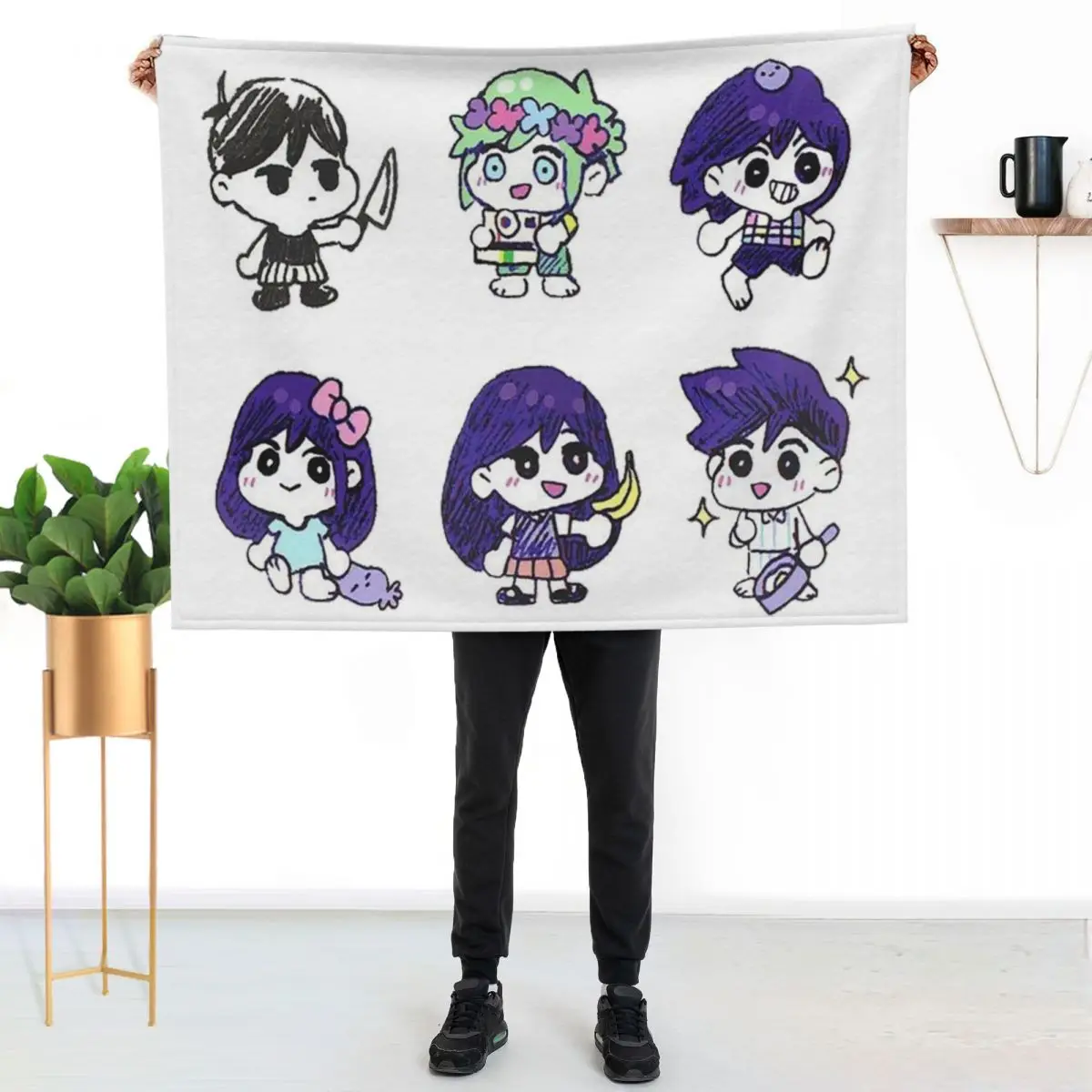 

Omori,Omocat,Playing Throw Blanket Shaggy Furry Soft Blanket for Bedroom Living Room