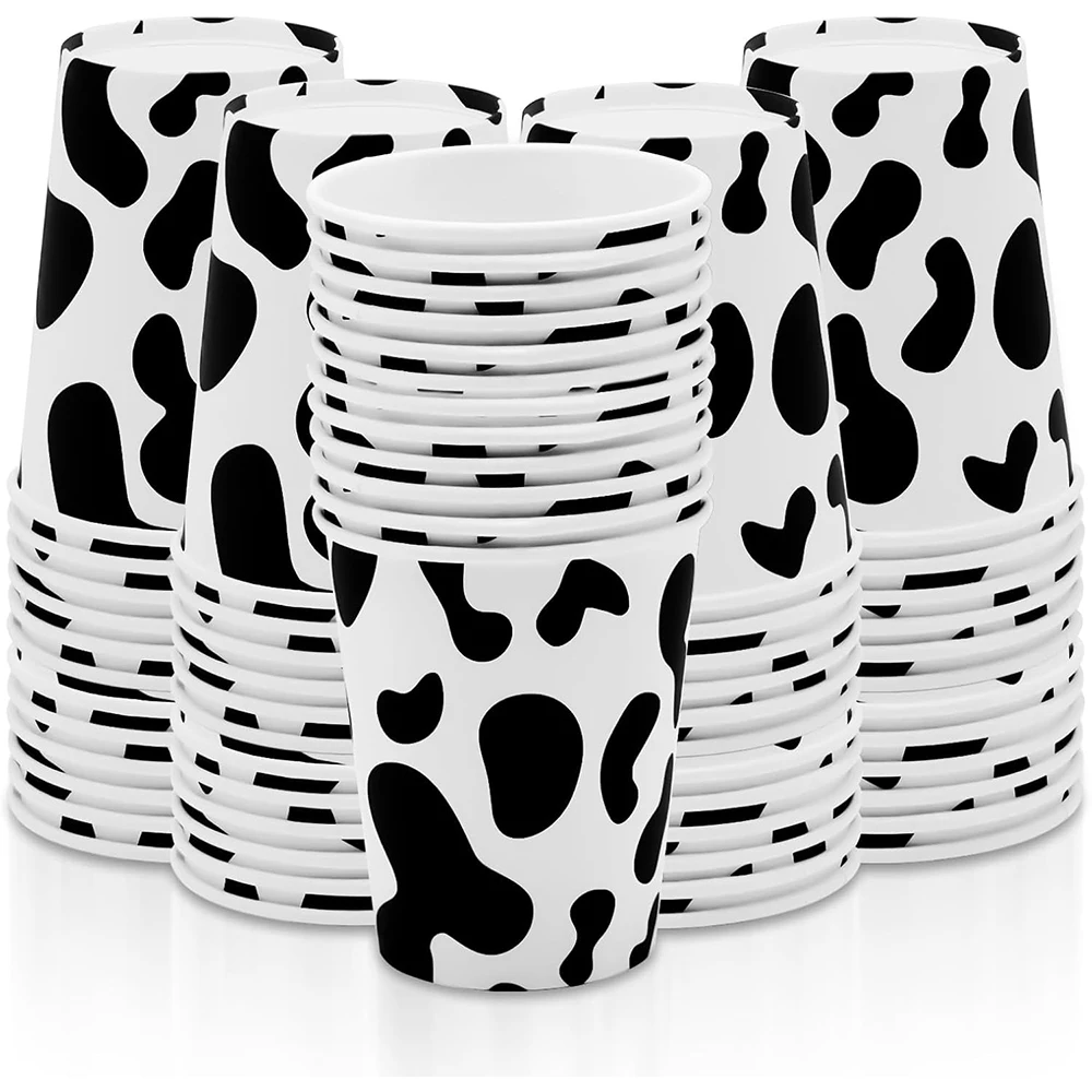 

Cow Print Disposable Paper Cups, Perfect For Western, Birthday, Baby Shower, And Farm-Themed Party Decorations