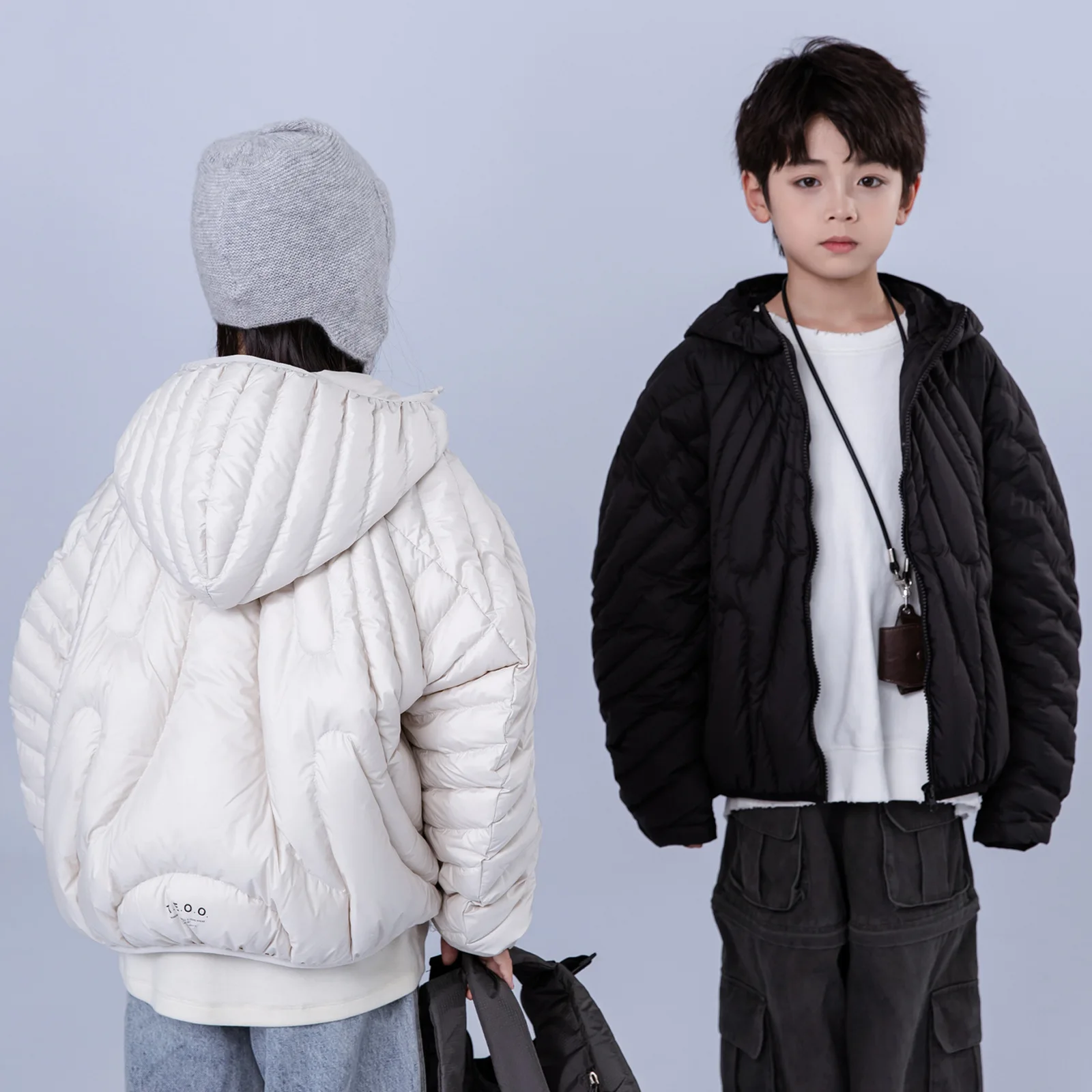 Children's down jacket light paragraph boys girls in large children's jackets  hooded white duck down bread clothing tide