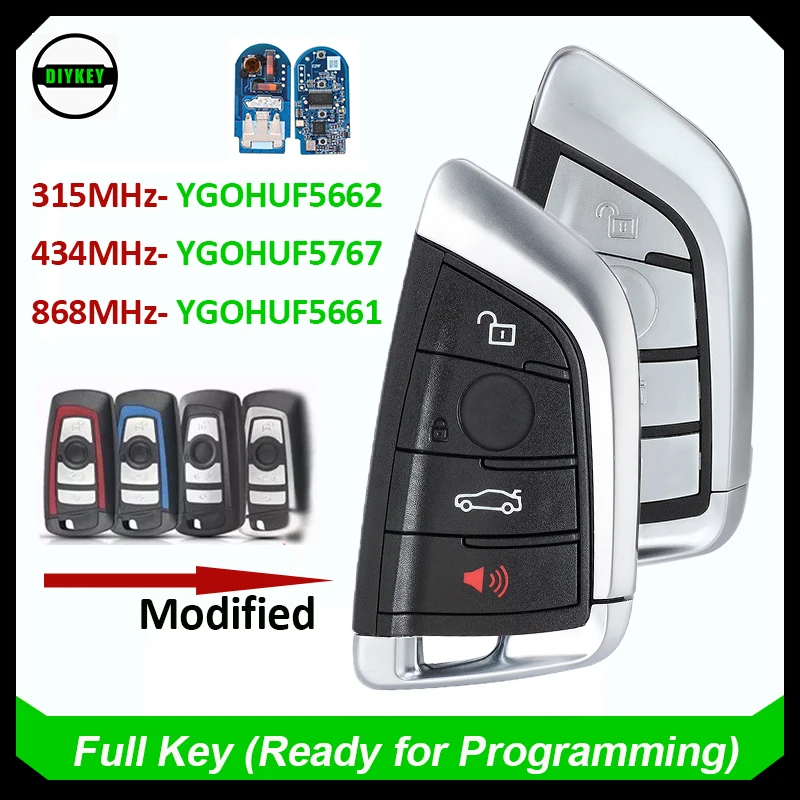 

DIYKEY Modified Smart Remote key Fob Blue Board 315MHz YGOHUF5662 433MHz YGOHUF5767 868MHz YGOHUF5661 for BMW F Series CAS4+/FEM