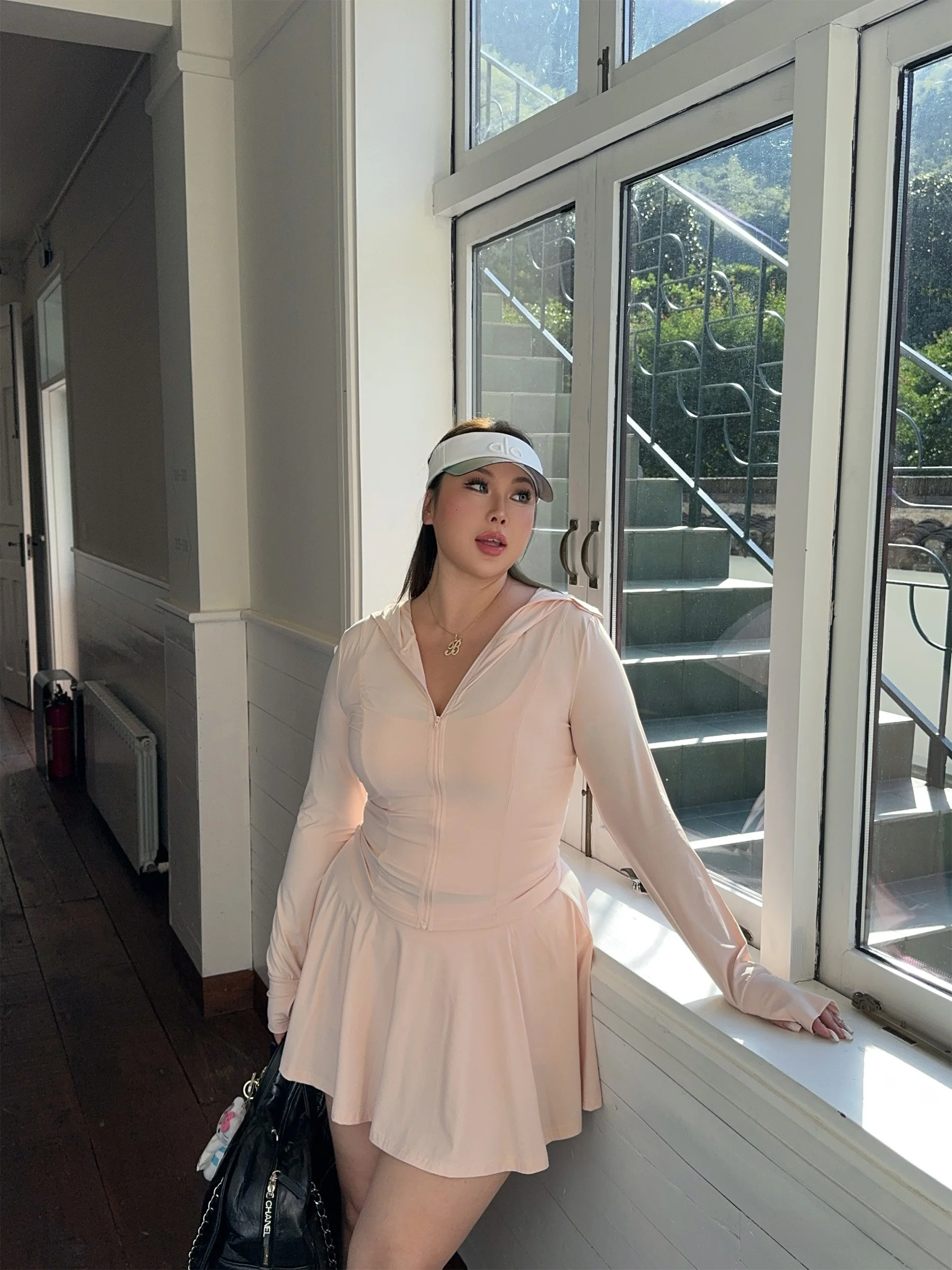 

Boolibyoo Sweet Ice Silk Cool Feeling plus Size Summer UPF00+ Sun Protection Outerwear Strap ort Skirt Tee Piece Set