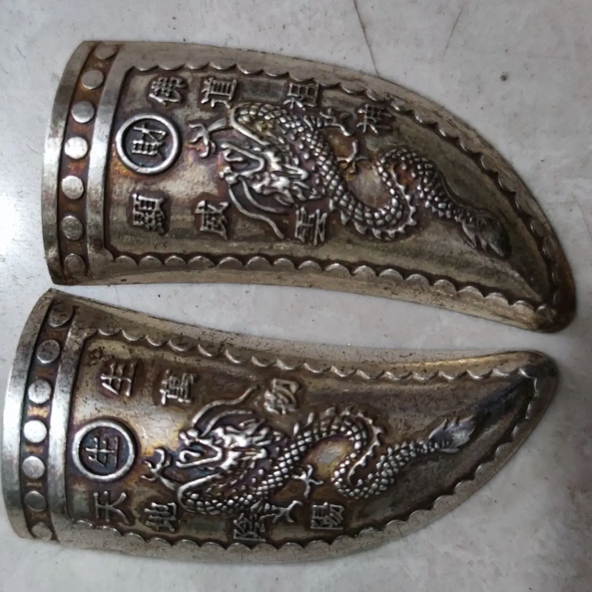 Antique collectible white copper yin-yang divination blocks,sacred divination cups, ram-horn shaped fortune blocks,offering cups