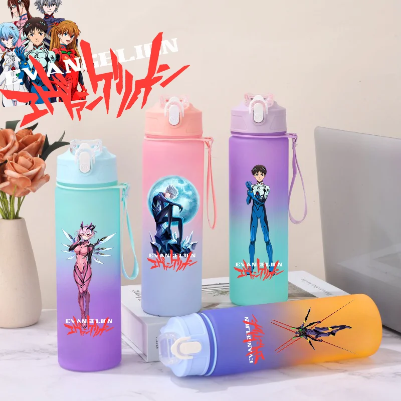 NEON GENESIS EVANGELION 750ml EVA Gradient Color Plastic Cup Outdoor Sports Aldult Portable Large Capacity Childrens Straw Cup