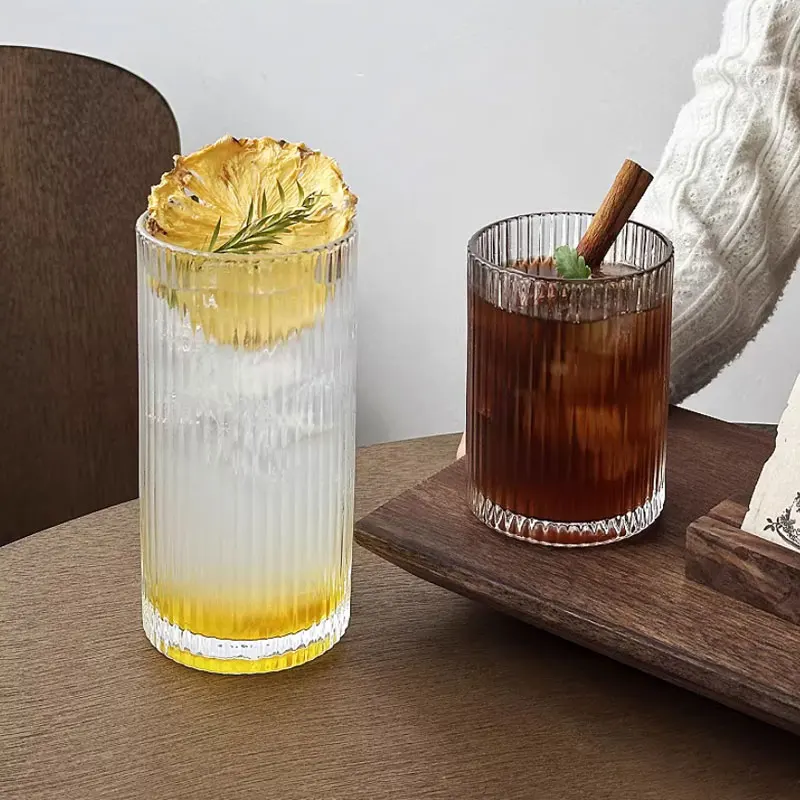 250ml/360ml Vertical Striped High Appearance Horizontal Glass Cup Striped Cocktail Cup Iced American Latte Tea Cup Wine Glass