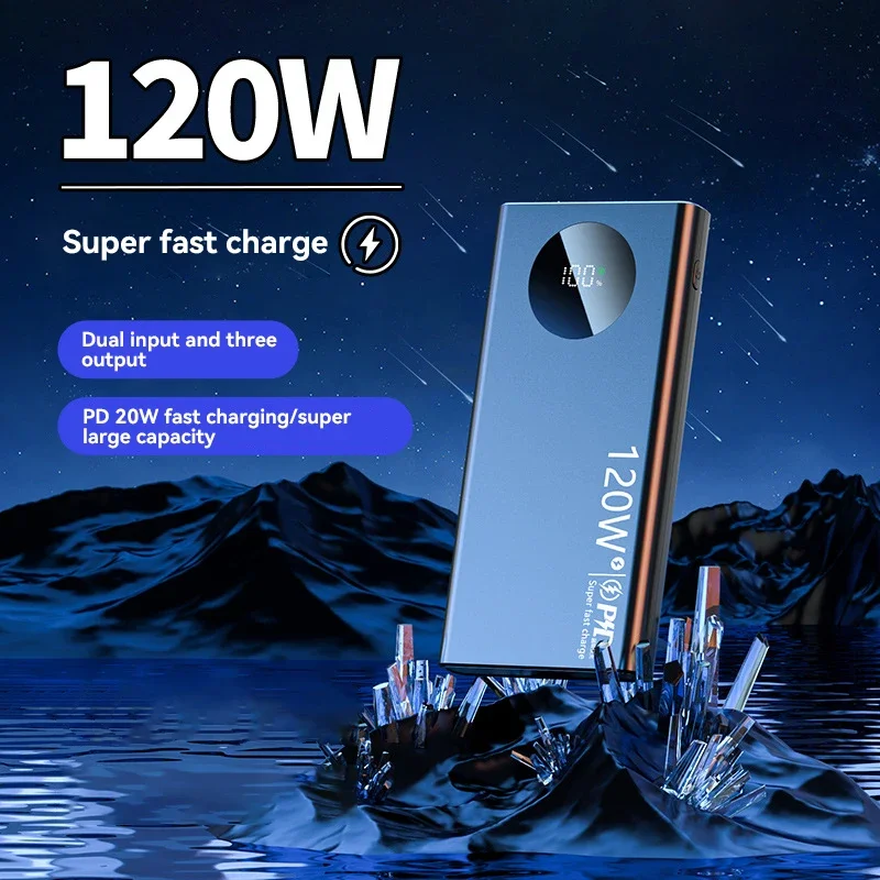 50000mAh 120W Power Bank Super Fast Charging 100% Sufficient Capacity Portable Battery Charger For iPhone Xiaomi Huawei New