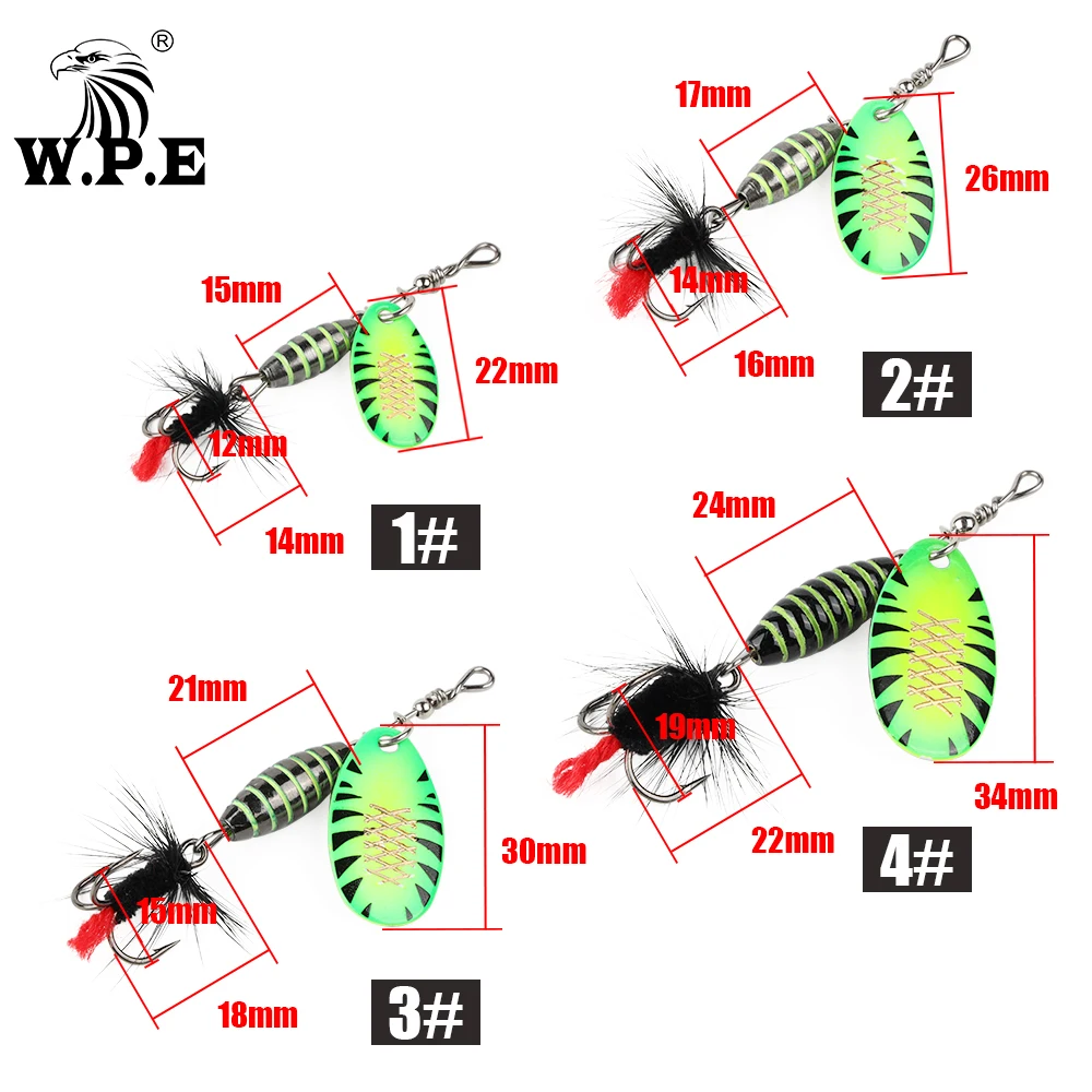 W.P.E Fishing Lure Rotating Sequins Spoon Spinner Bait Brass High Carbon Steel Hook 3.7g 5.3g 8.2g 10.5g Wobblers Bass Pesca