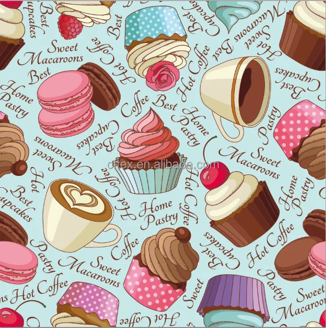 

Beautiful Cake Cartoon Designs Printed Knitted Cotton Spandex Digital Printing Fabric