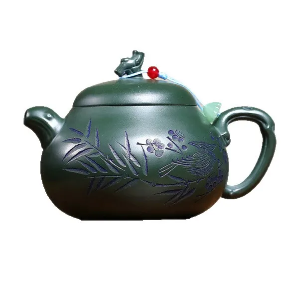 Teapot Popular One Piece Wholesale Yixing Zisha Pot Handmade Raw Ore Green Mud Biying Chunming High-end Kung Fu Tea Making Set