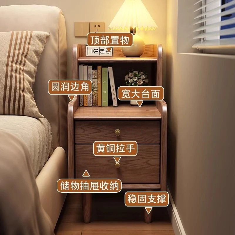 Table de chevet haut de gamme en bois massif, étagères domestiques simples et modernes