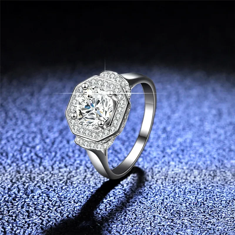 

Silver 1 Carat Excellent Cut Diamond Test Passed D Color High Clarity White Moissanite Geometric Stone Ring Silver 925 Jewelry