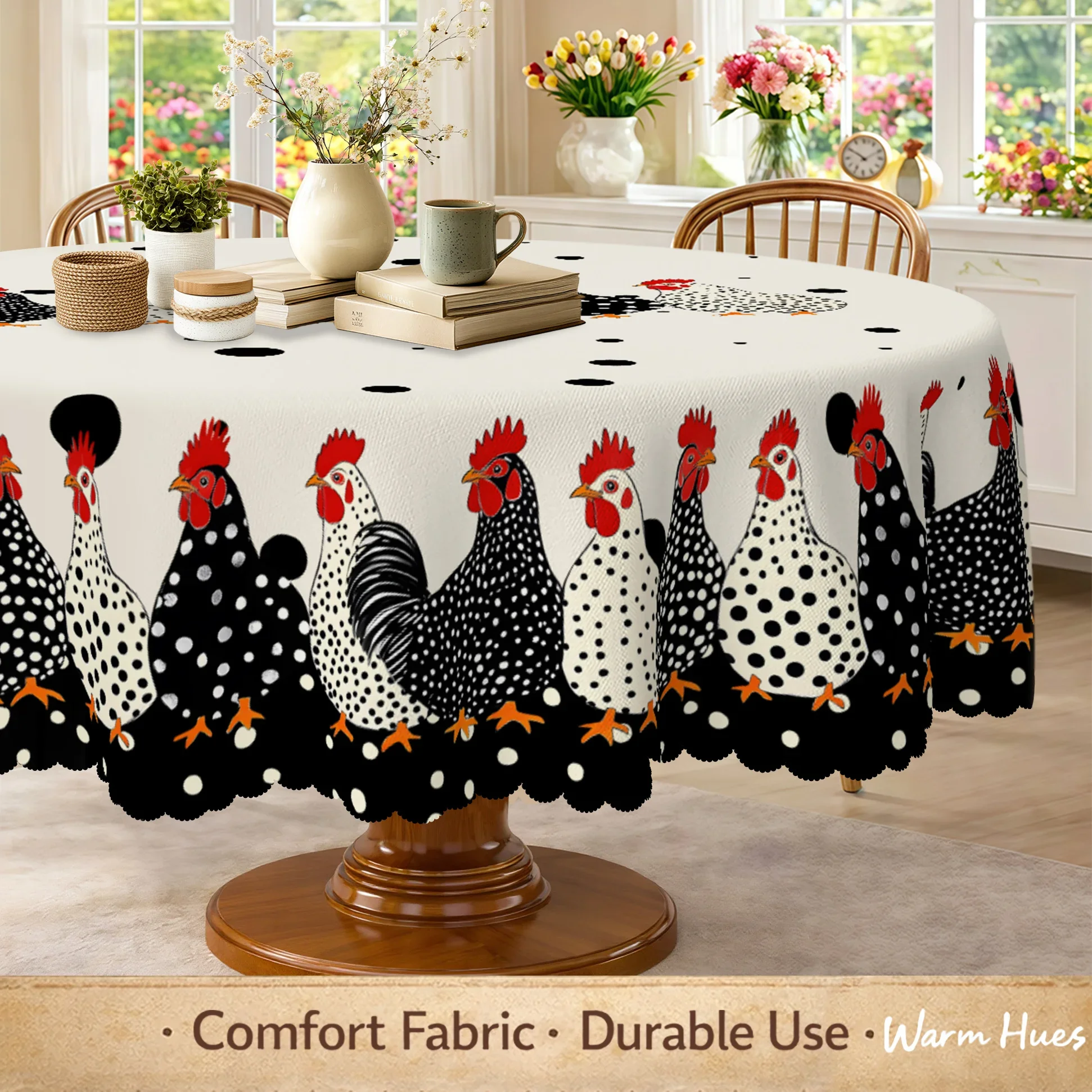 The polka dot chicken pattern tablecloth, featuring a polka dot chicken design, is a gift for those who love chickens.xzj