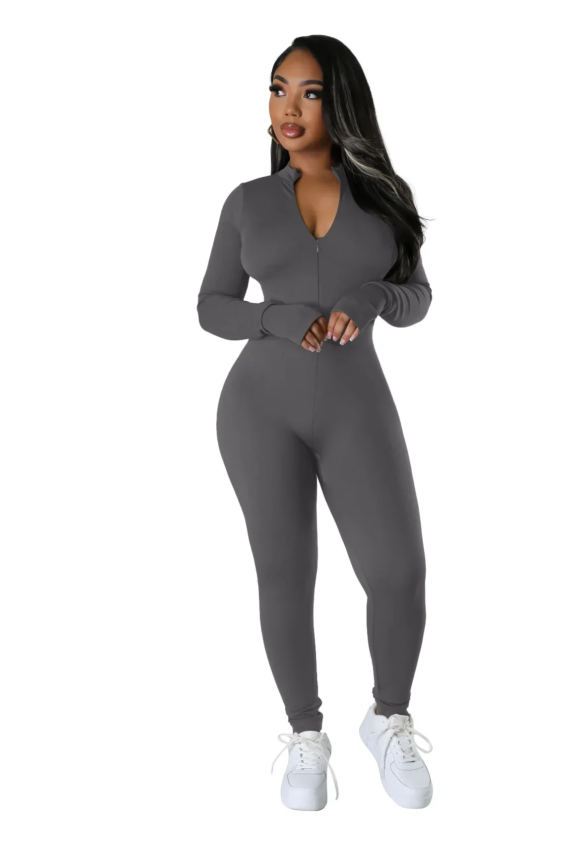 女性ワークアウトジャンプスーツ暖かいフリース長袖ジップフロントアクティブスポーツロンパースワンピース日常生活ナイトクラブパーティー衣装