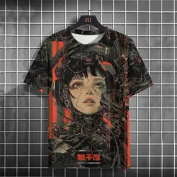 Japanese T Shirt For Men Mechanical Character Graphic Shirts Casual O-neck Short Sleeve Print Tees Oversized Men's Clothing Tops