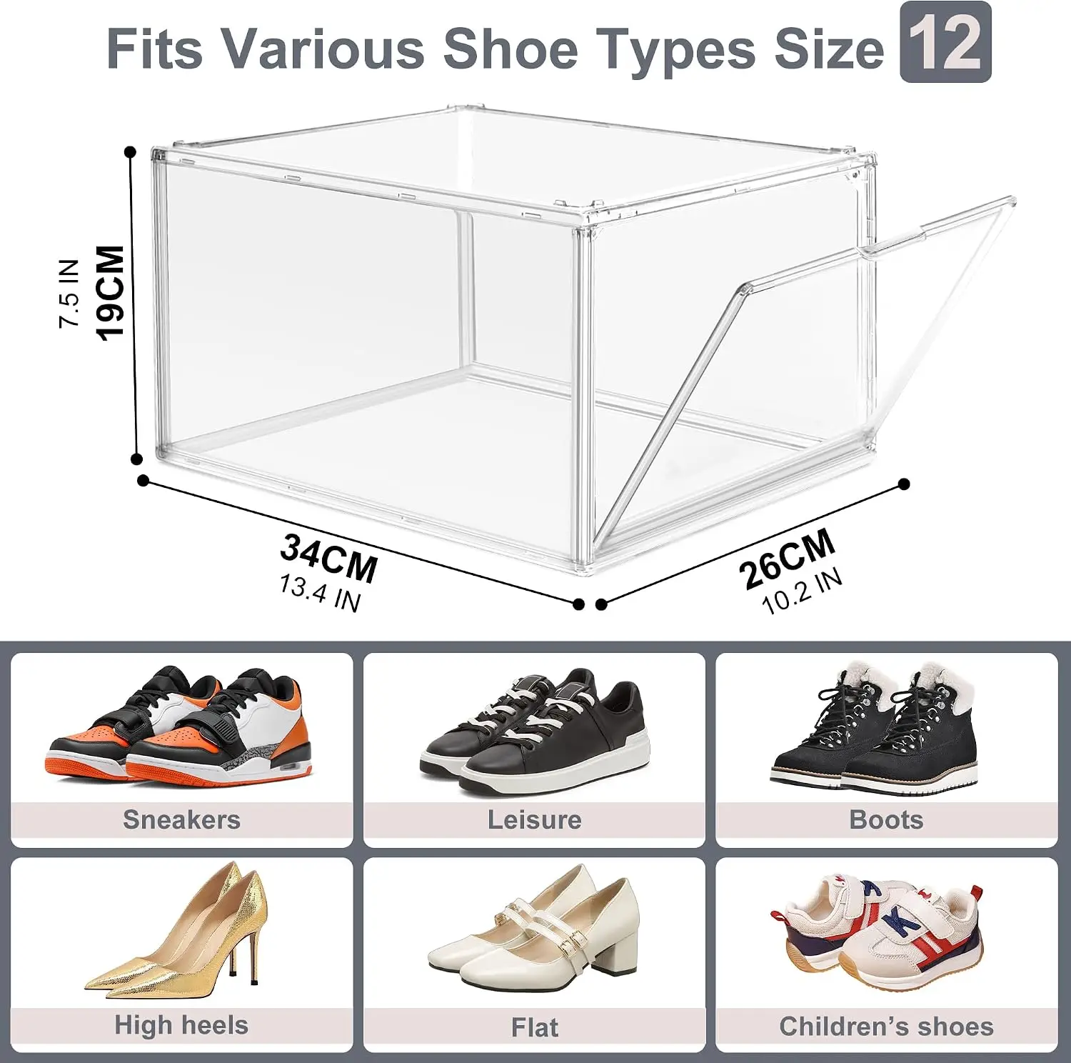 12 Pack Clear Acrylic Shoe Boxes Organizer, Extra-Thick Reinforced Stackable Shoe Storage with Magnetic Door, Dust-Proof Display