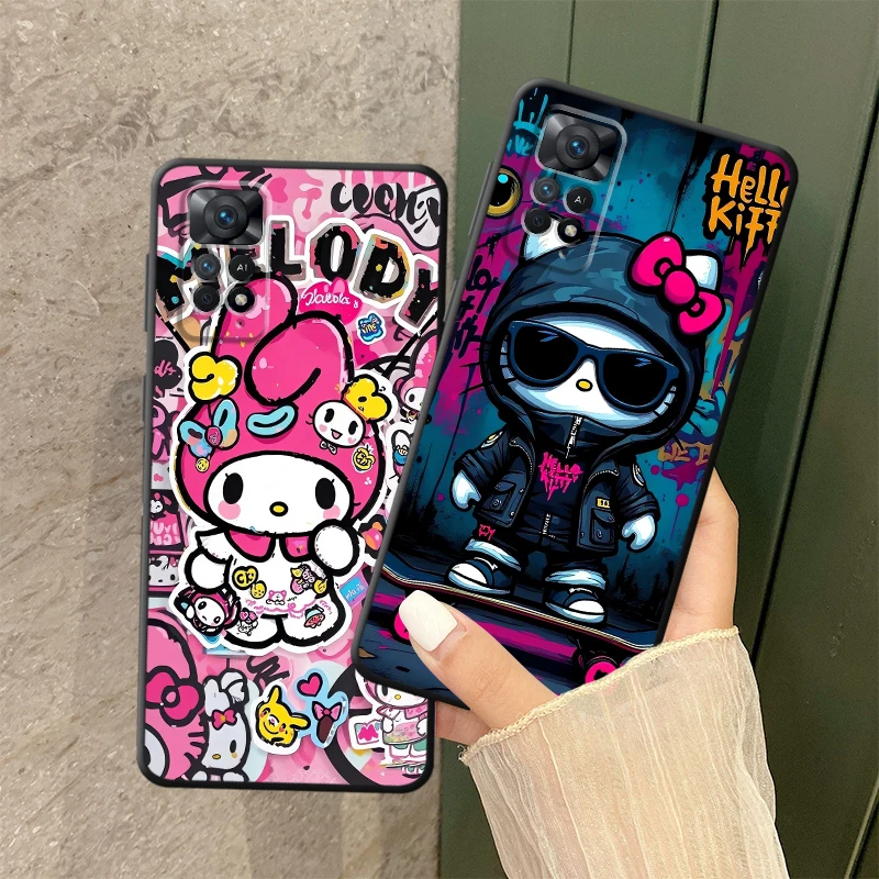 Hello Kitty Kuromi Case for Xiaomi Redmi Note 9S 9 10 11 12 Pro 13 14 Plus 10S 12s 11s 7 8 Black Soft Phone Cover