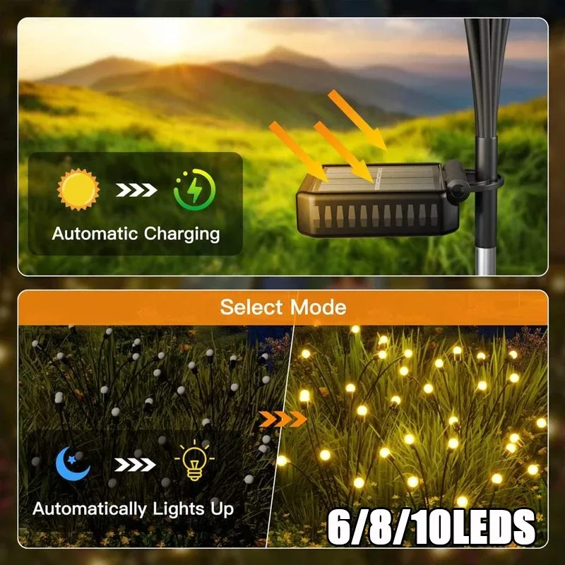 10 LED solar garden lights Firefly outdoor Waterproof Lights for Yard Patio Pathway Christmas Decorations LED landscape lamp