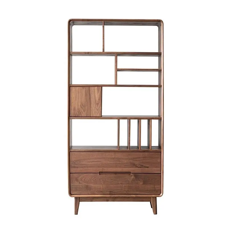 

North American black walnut all-solid wood bookcase wall Nordic bookshelf glass door combination locker floor