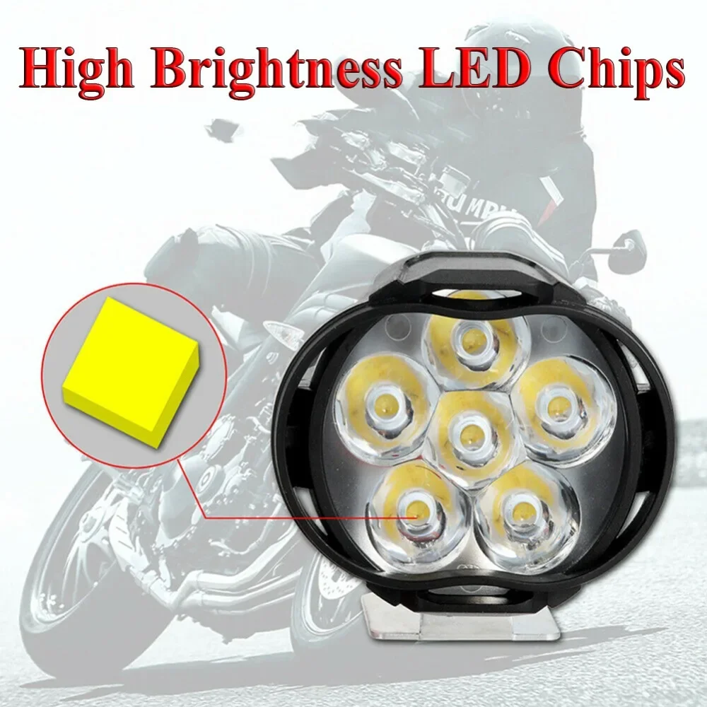 2pcs LED Motorcycle Headlights Spotlight White Super Bright 6LED Working Front Light 1500LM LED Scooters Motorbike Fog Lamp