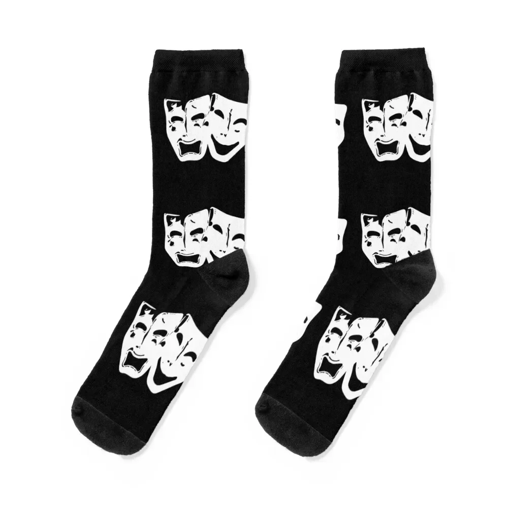 

Comedy and Tragedy Drama Theatre Mask White Socks funny gift Stockings compression man cartoon Men's Socks Luxury Women's