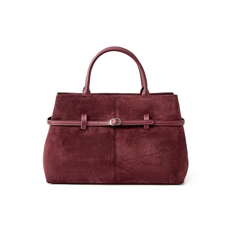 Women's Work Commute Bag Premium Matte Suede Handbag Autumn/Winter Retro Tote Bag Large-Capacity Women's Genuine Leather Bag