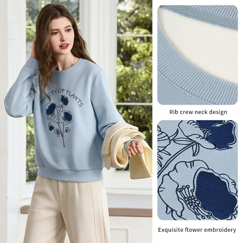I BELIEVE YOU Woman Sweatshirts Fleece Lined Blue Double Composite Warm Pullover 2026 Winter Commuter Female Clothing 2263196531