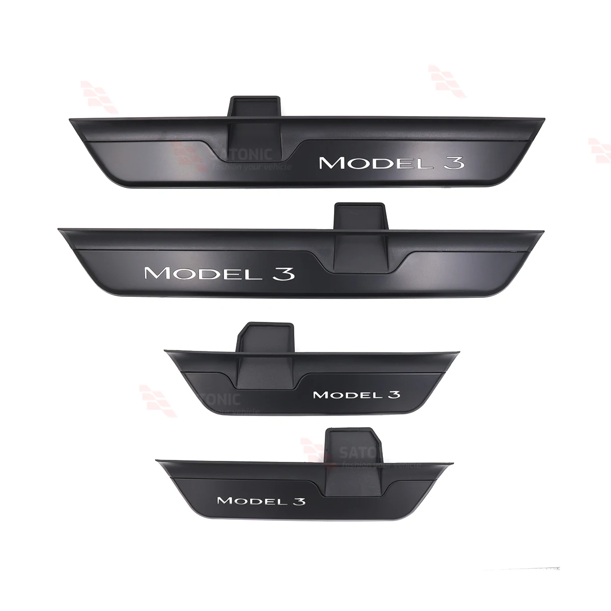 SATONIC New Arrival Wireless LED Illuminated Door Sills For Tesla Model 3 Highland Mat black CR2430 Battery Anti-slide Door Edge