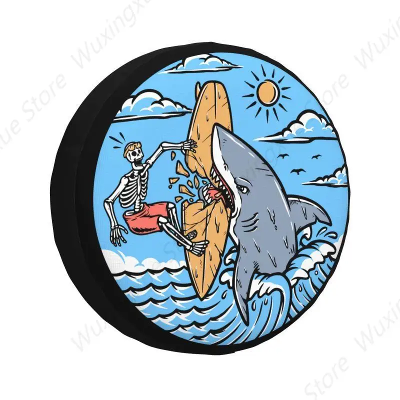 Custom Skull Surfer Attacked By Shark Spare Tire Cover for Toyota Land Cruiser Prado 4WD 4x4 Trailer Car Wheel Protector