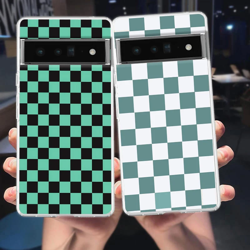 Checkerboard Plaid Checked Phone Case For Google Pixel 8 7 6 Pro Soft TPU Shell For Pixel 6A 5 4 5A 4A 3A XL 5G Clear Cover