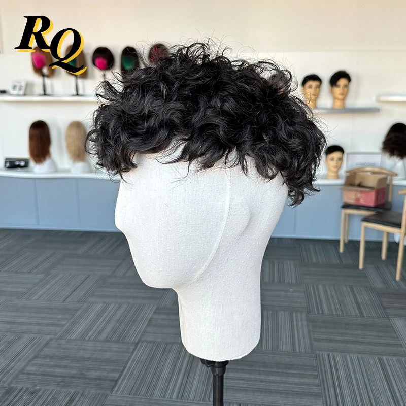 Toupee For Men Curl Pre Cut Styled Human Hair Toupee Australia Base Hair Replacement Systems Lace&PU Protesis Hombre Male Wig