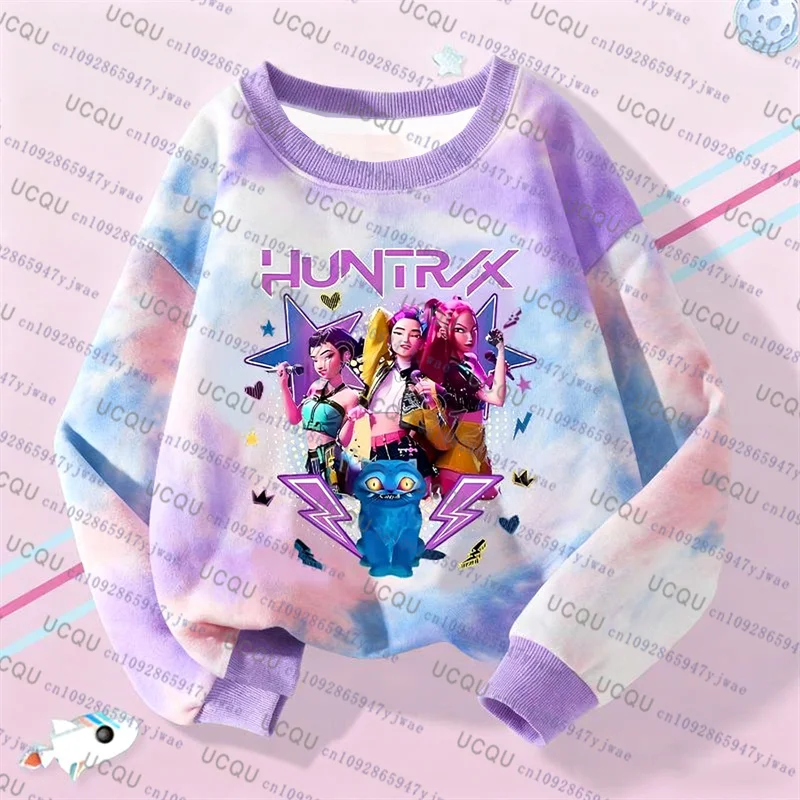 

KPop Demon Hunters Tie-dye Kids Hoodie Sweatshirt Cartoon Boys Girls Autumn Winter Halloween Long Sleeve Round Collar Pullovers