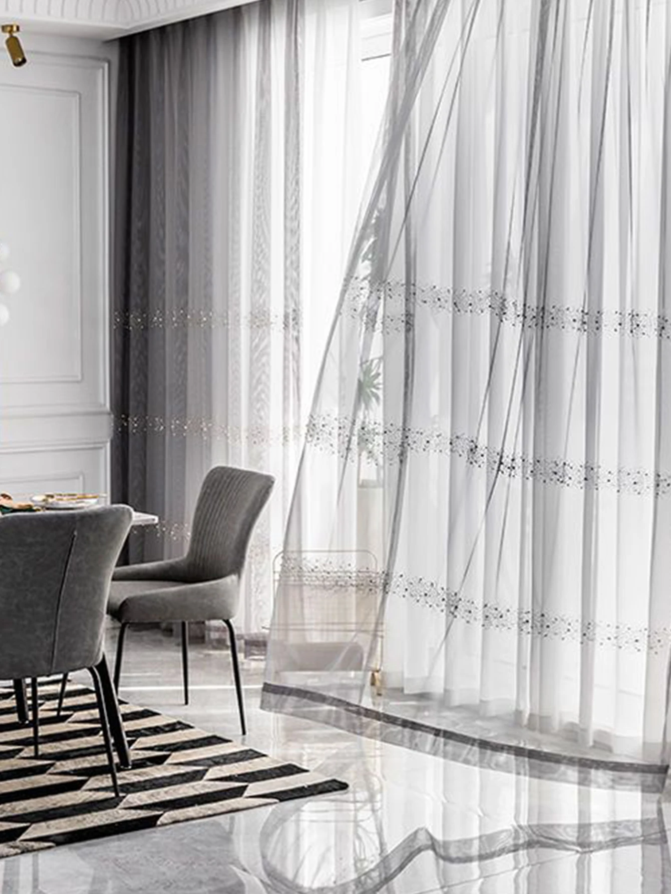 Faux Pearl Decor Sheer Panel Curtain, Polyester Light Filtering Privacy Sheer Curtain For Bedroom, Living Room, All Season