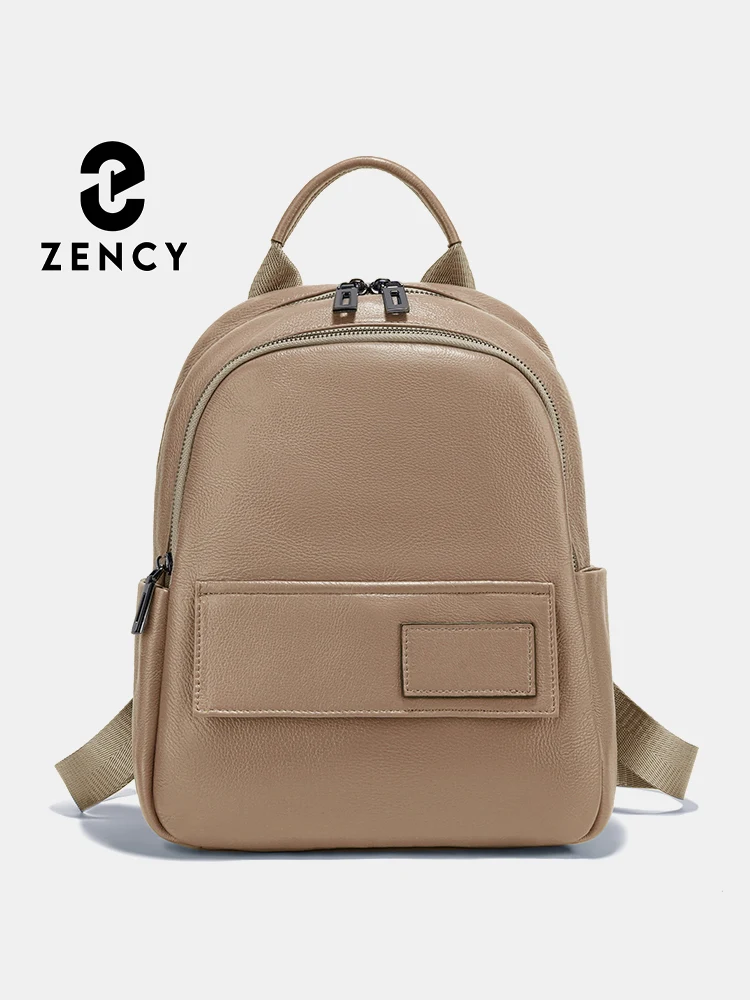 Zency Genuine Leather Women's Fashion Backpack High Quality Travel Satchel Daily Rucksack Multi-functional Khaki Knapsack