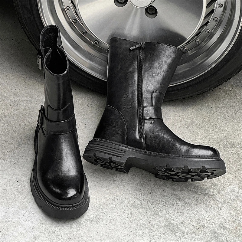 men casual cosplay nightclub long knight boots genuine leather platform shoes vintage cowboy high boot designer motorcycle botas