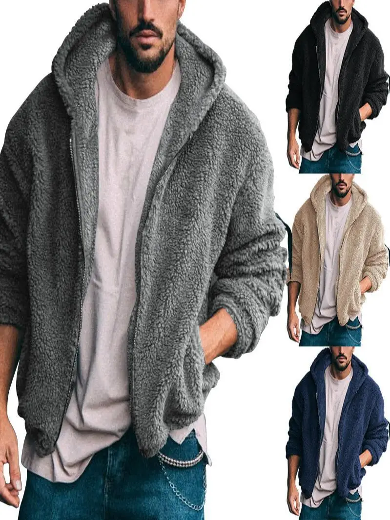

Warm Double-Sided Hooded Zipper Jaet Men's Autumn Winter New Sle Cozy Outerwear Knitted Sve Loose Fit Daily Wear